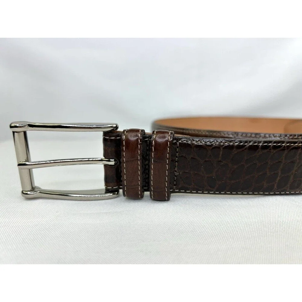 Martin Dingman Belt 36 Brown Alligator Grain Leather Handcrafted USA